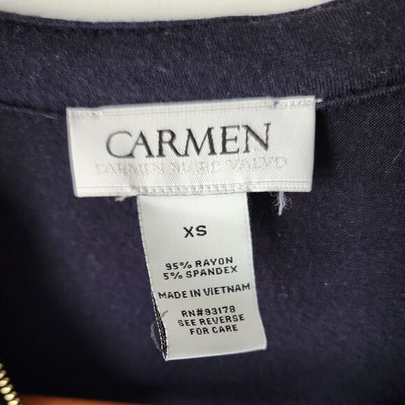 Carmen Marc Valvo Blouse Women Sz XS V-Neck Pullover Shirt 1/2 Zip Blue - Picture 2 of 3
